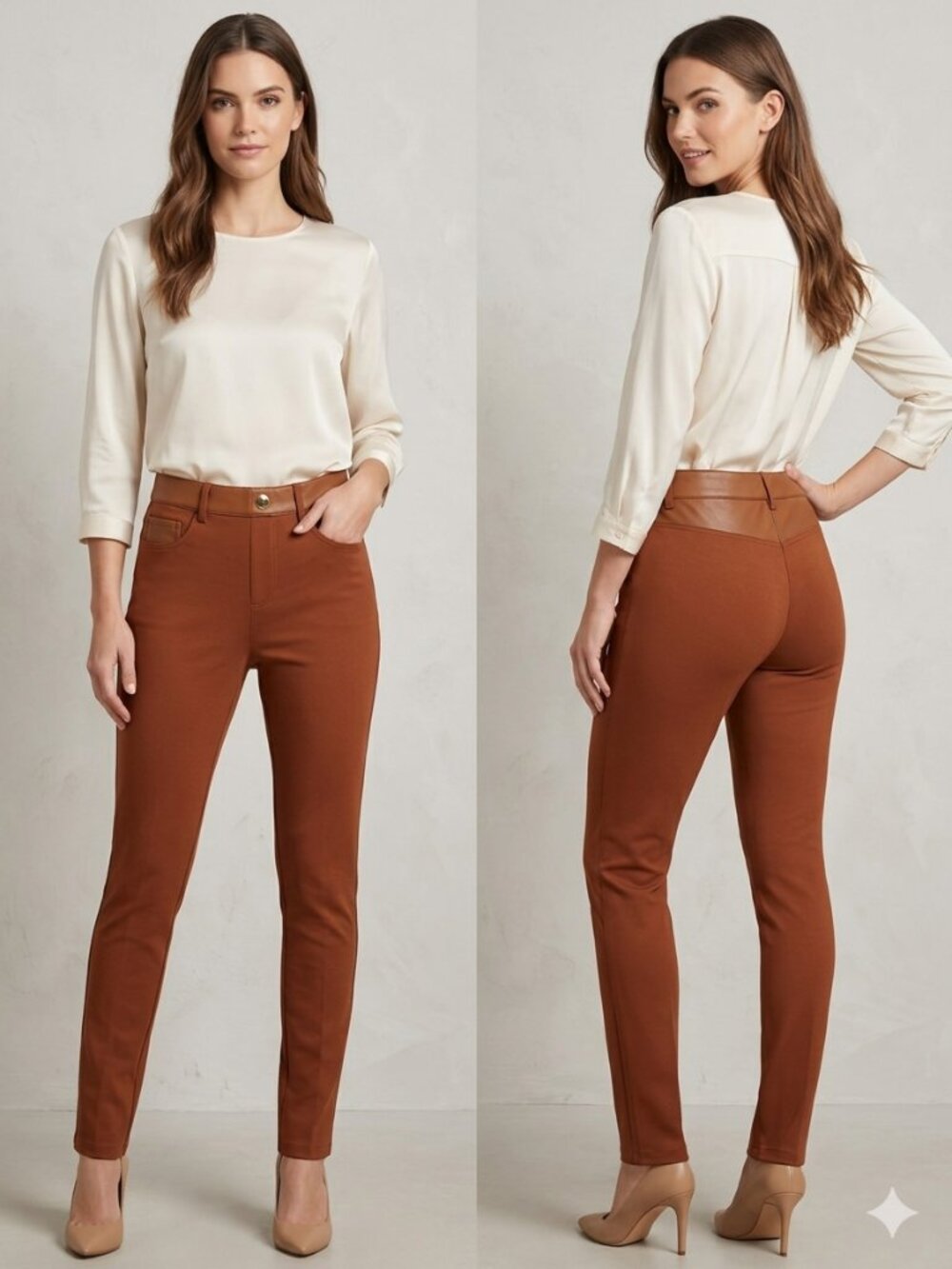 NWT Nine West Skinny Ankle Pants Tortoise Shell Brown Faux Leather Trim Size XS